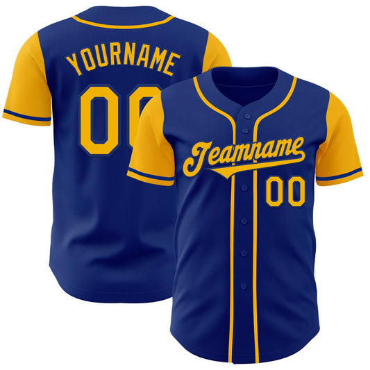 Custom Royal Gold Authentic Two Tone Baseball Jersey - Main View
