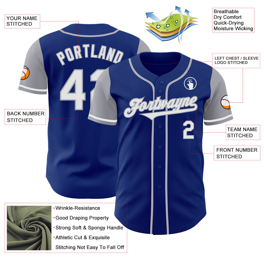 Custom Royal White-Gray Authentic Two Tone Baseball Jersey view 3