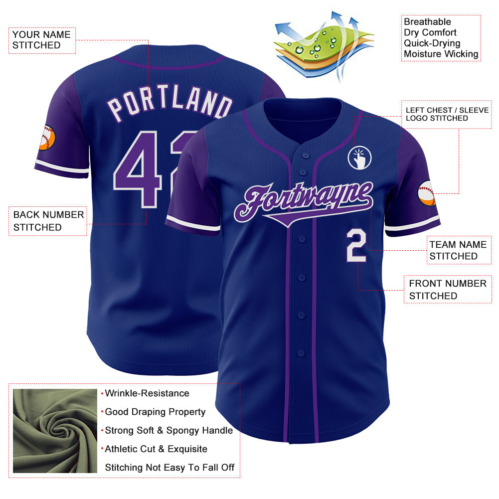 Custom Royal Purple-White Authentic Two Tone Baseball Jersey view 3