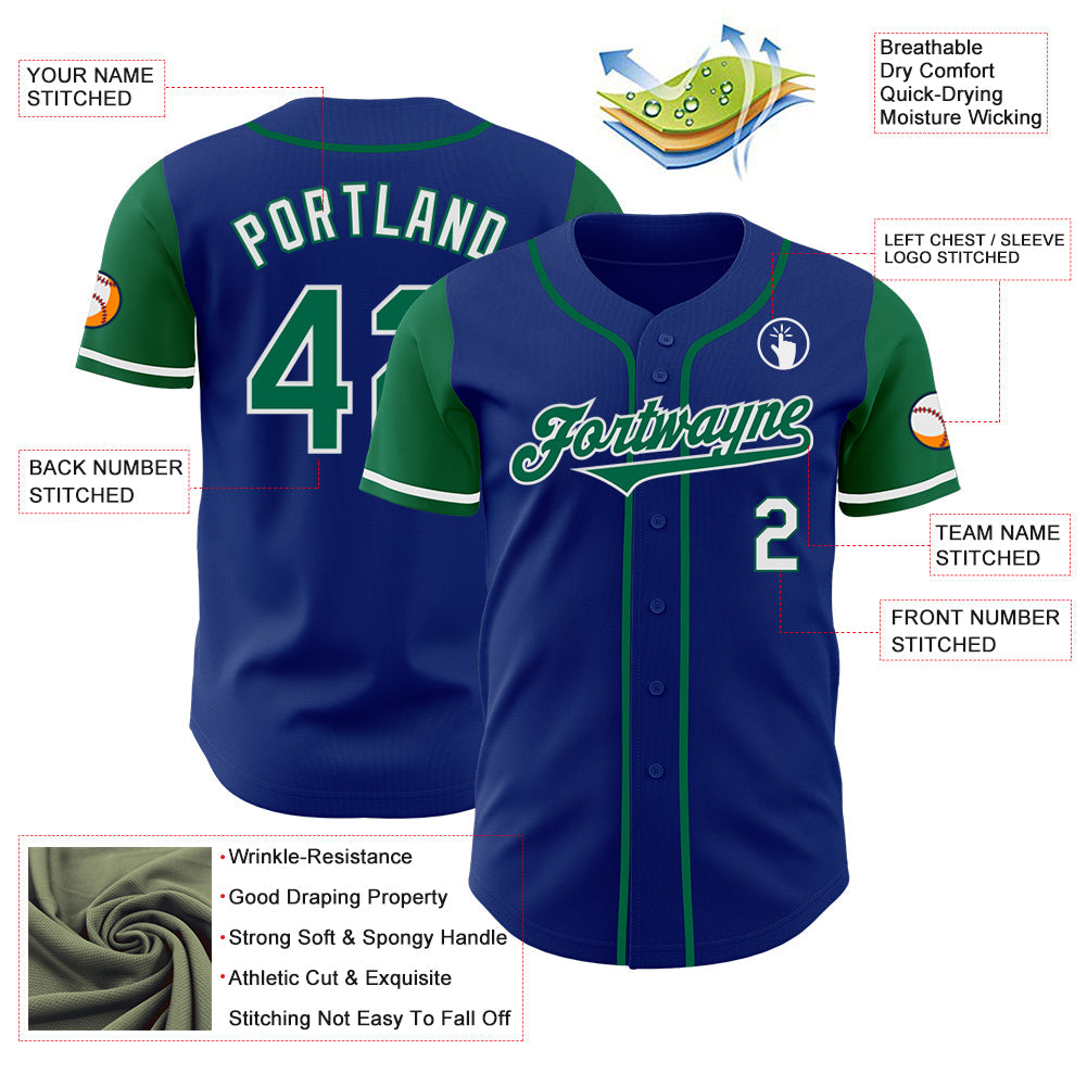 Custom Royal Kelly Green-White Authentic Two Tone Baseball Jersey view 3