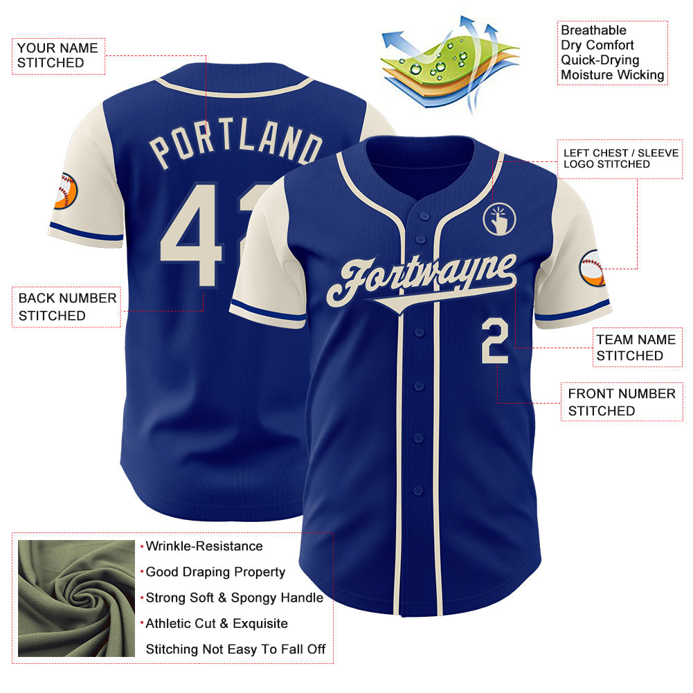 Custom Royal Cream Authentic Two Tone Baseball Jersey view 3
