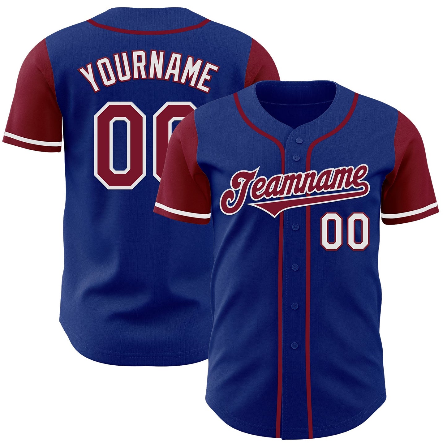 Custom Royal Crimson-White Authentic Two Tone Baseball Jersey - Main View