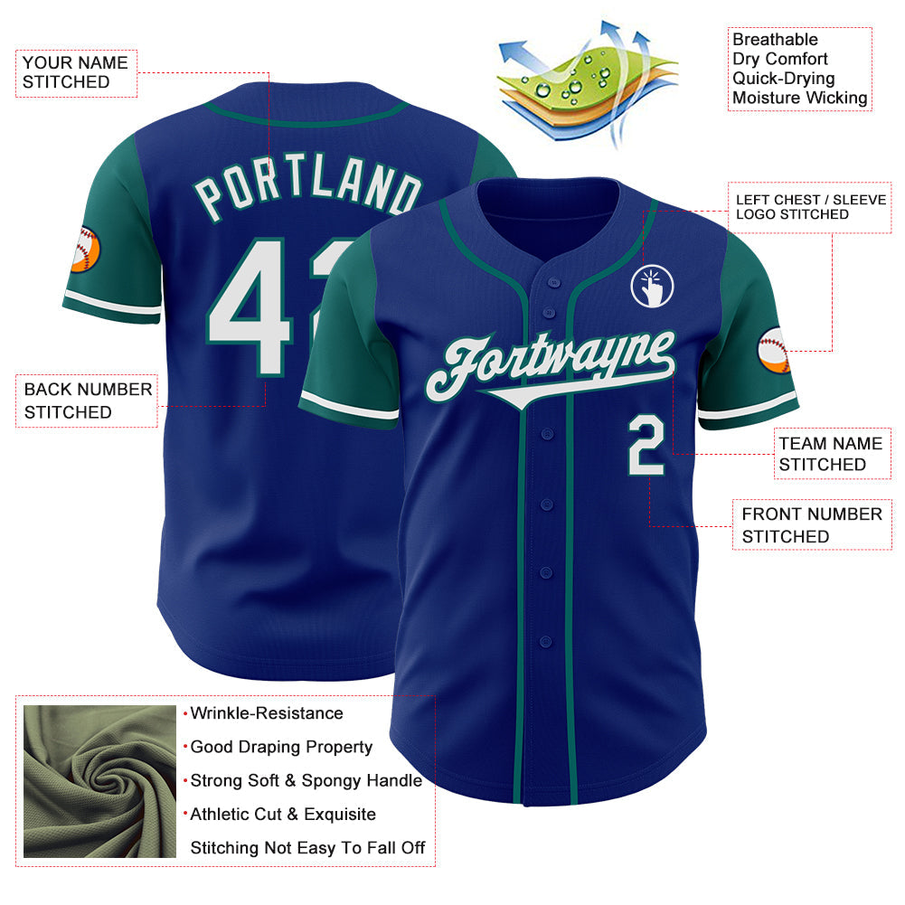 Custom Royal White-Teal Authentic Two Tone Baseball Jersey view 3