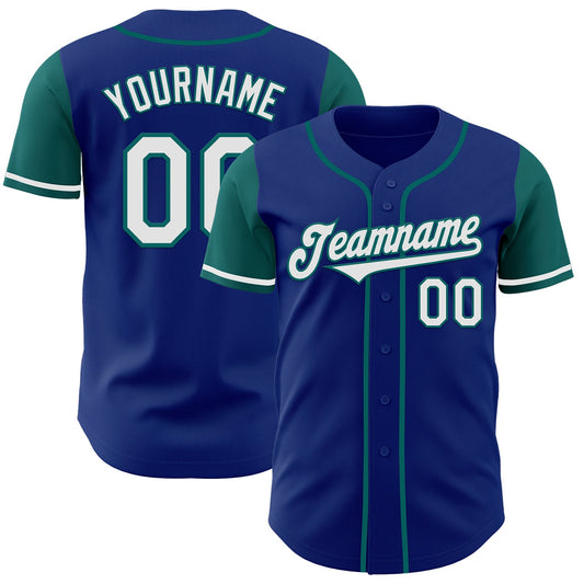 Custom Royal White-Teal Authentic Two Tone Baseball Jersey - Main View