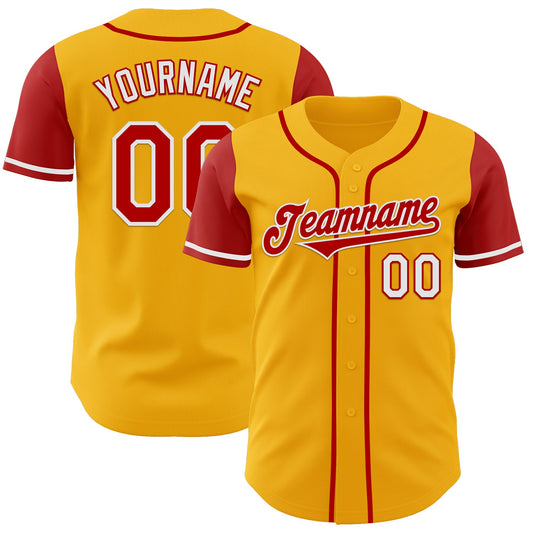 Custom Gold Red-White Authentic Two Tone Baseball Jersey - Main View