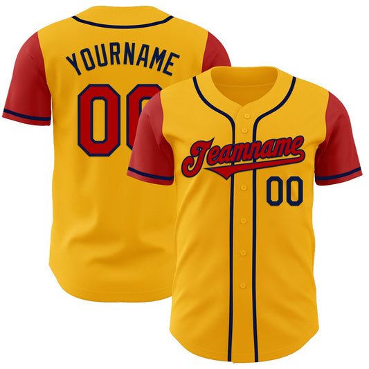 Custom Gold Red-Navy Authentic Two Tone Baseball Jersey - Main View