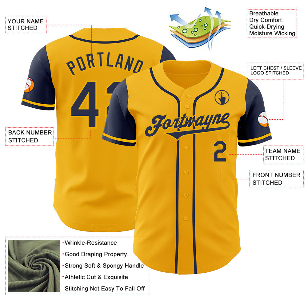 Custom Gold Navy Authentic Two Tone Baseball Jersey view 3