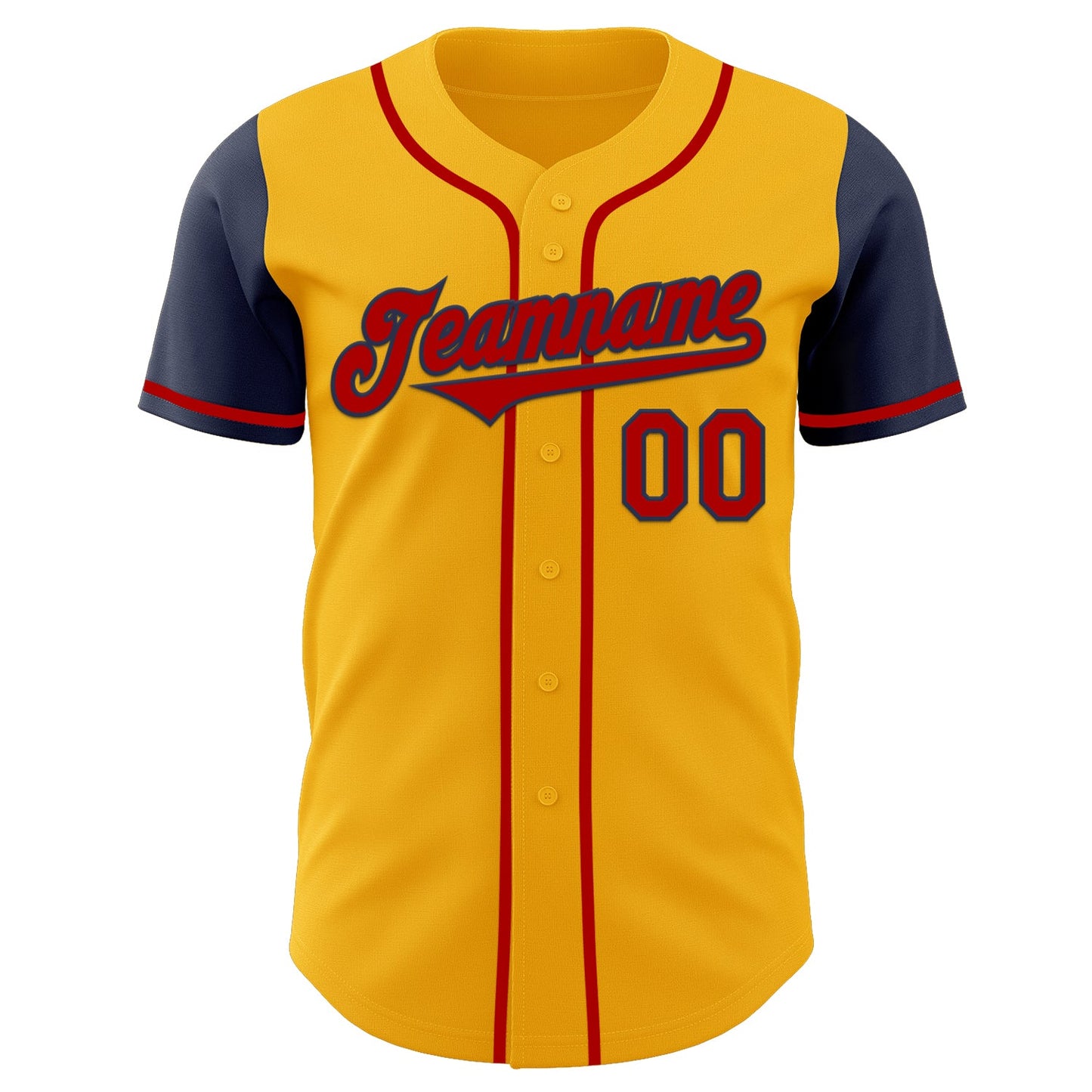 Custom Gold Red-Navy Authentic Two Tone Baseball Jersey view 2