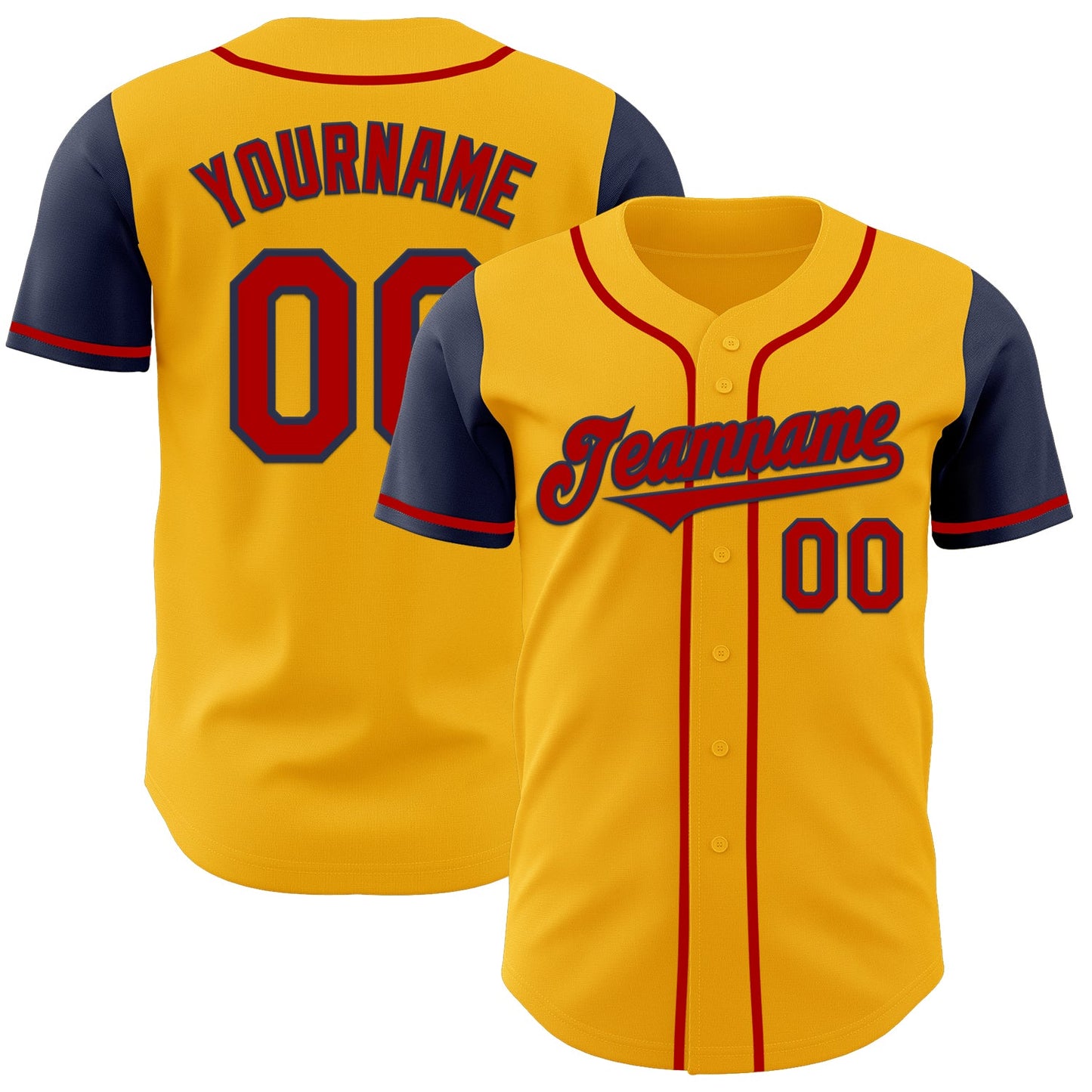 Custom Gold Red-Navy Authentic Two Tone Baseball Jersey - Main View