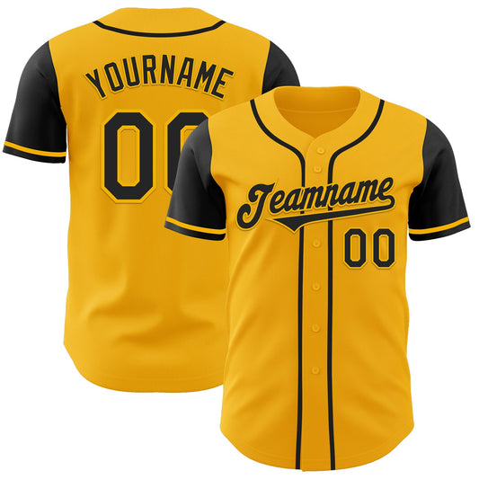 Custom Gold Black Authentic Two Tone Baseball Jersey - Main View