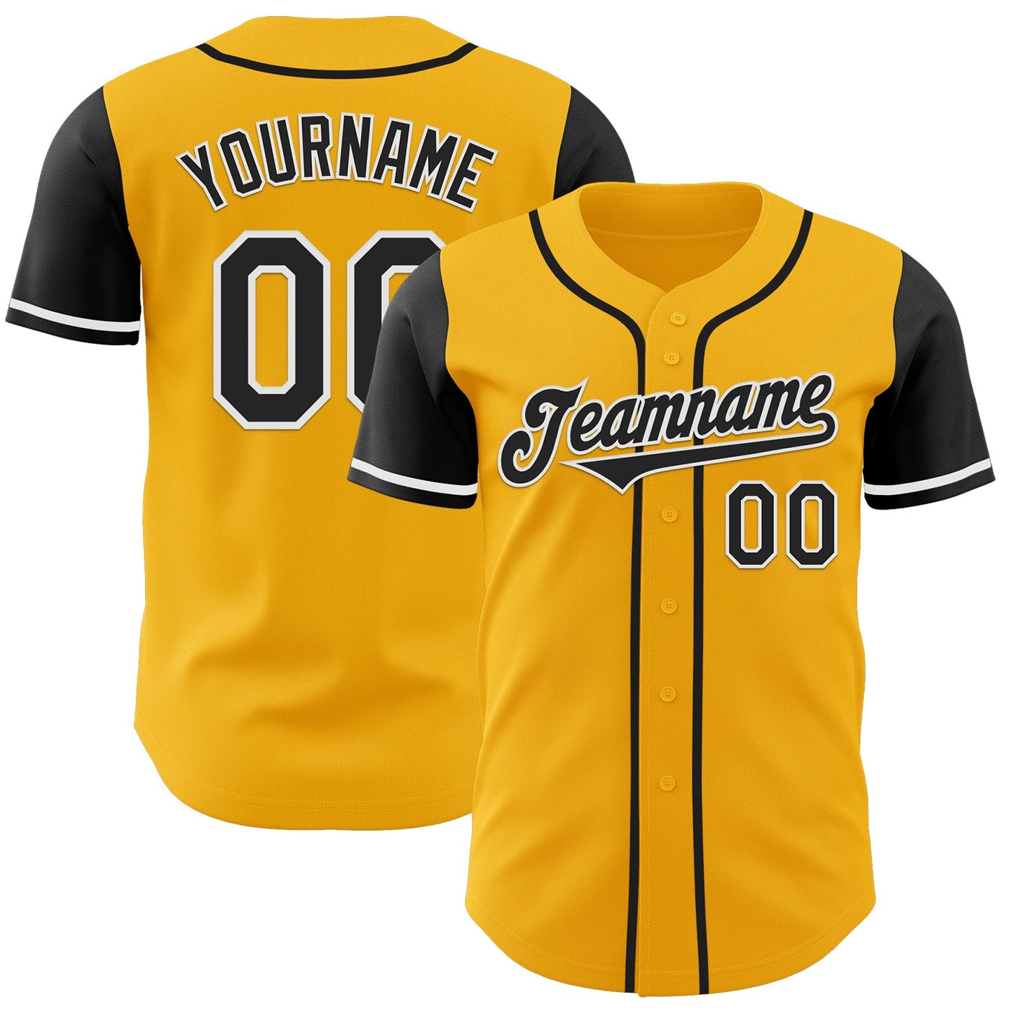 Custom Gold Black-White Authentic Two Tone Baseball Jersey - Main View