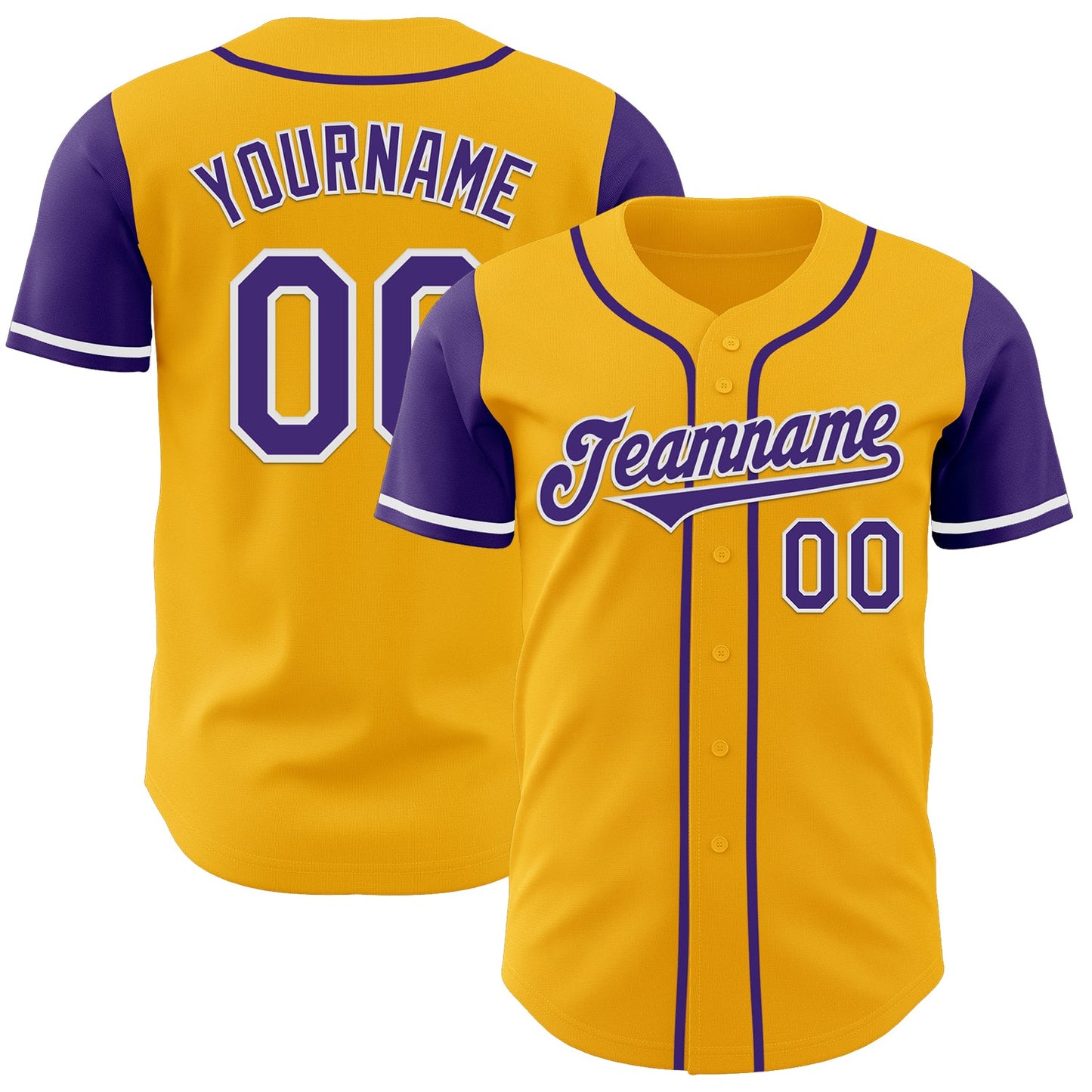 Custom Gold Purple-White Authentic Two Tone Baseball Jersey - Main View