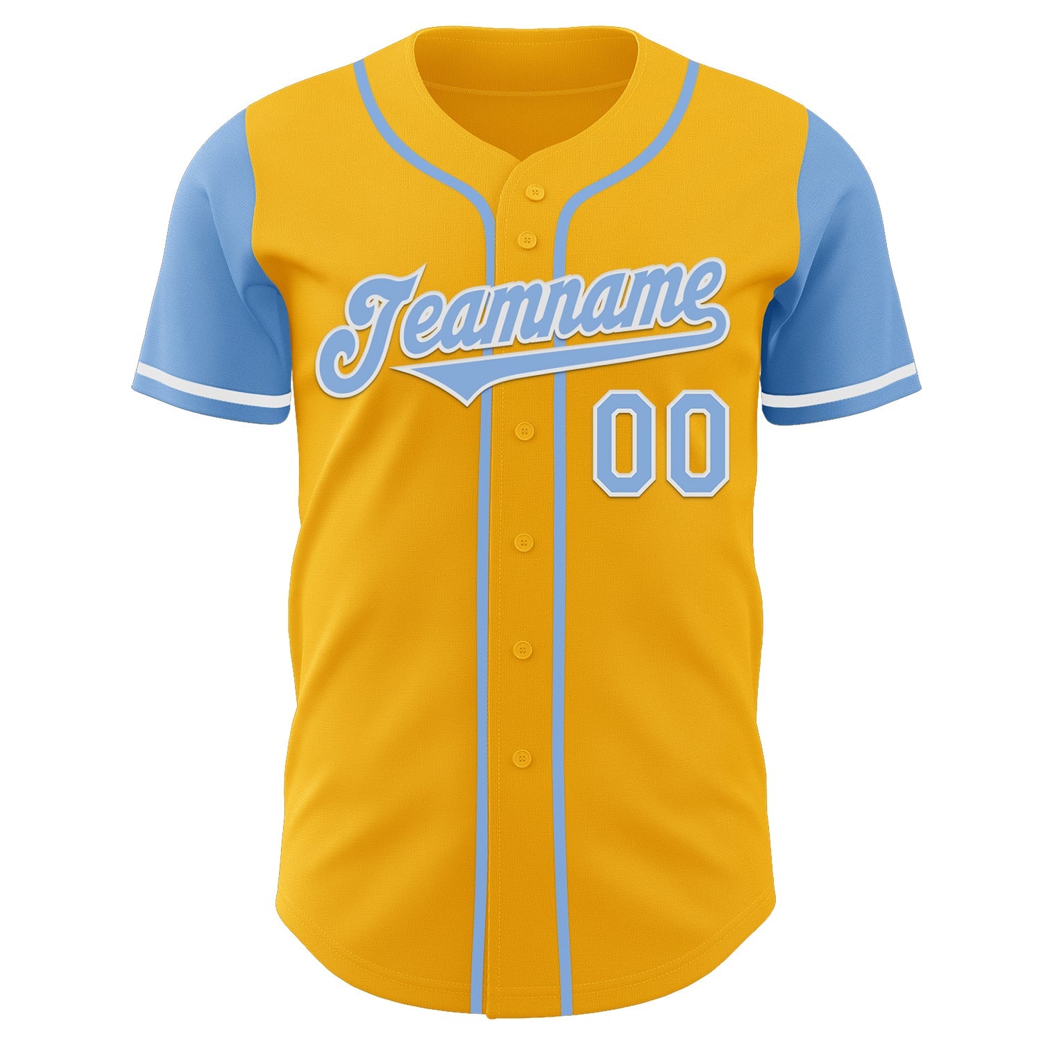 Custom Gold Light Blue-White Authentic Two Tone Baseball Jersey view 2