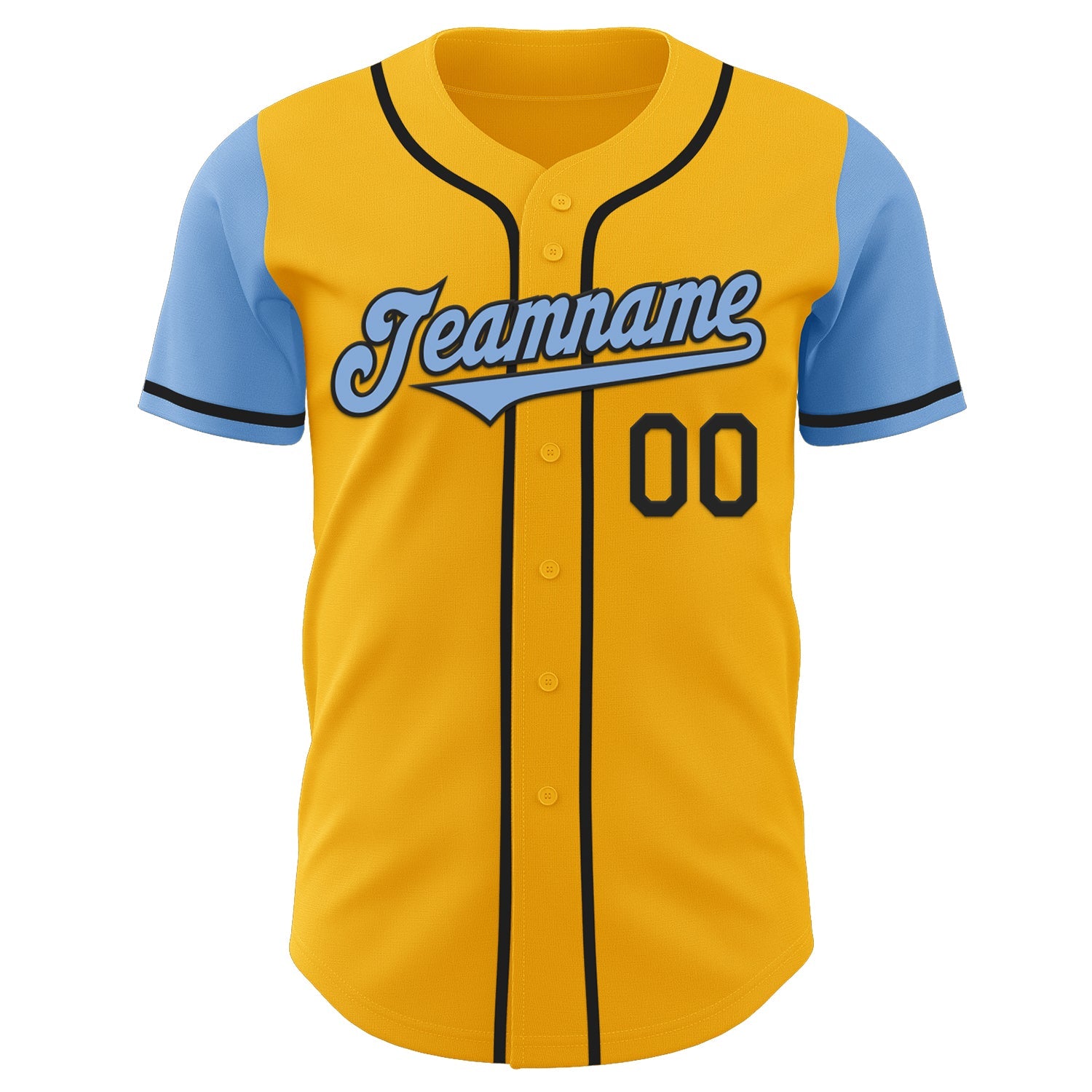 Custom Gold Light Blue-Black Authentic Two Tone Baseball Jersey view 2