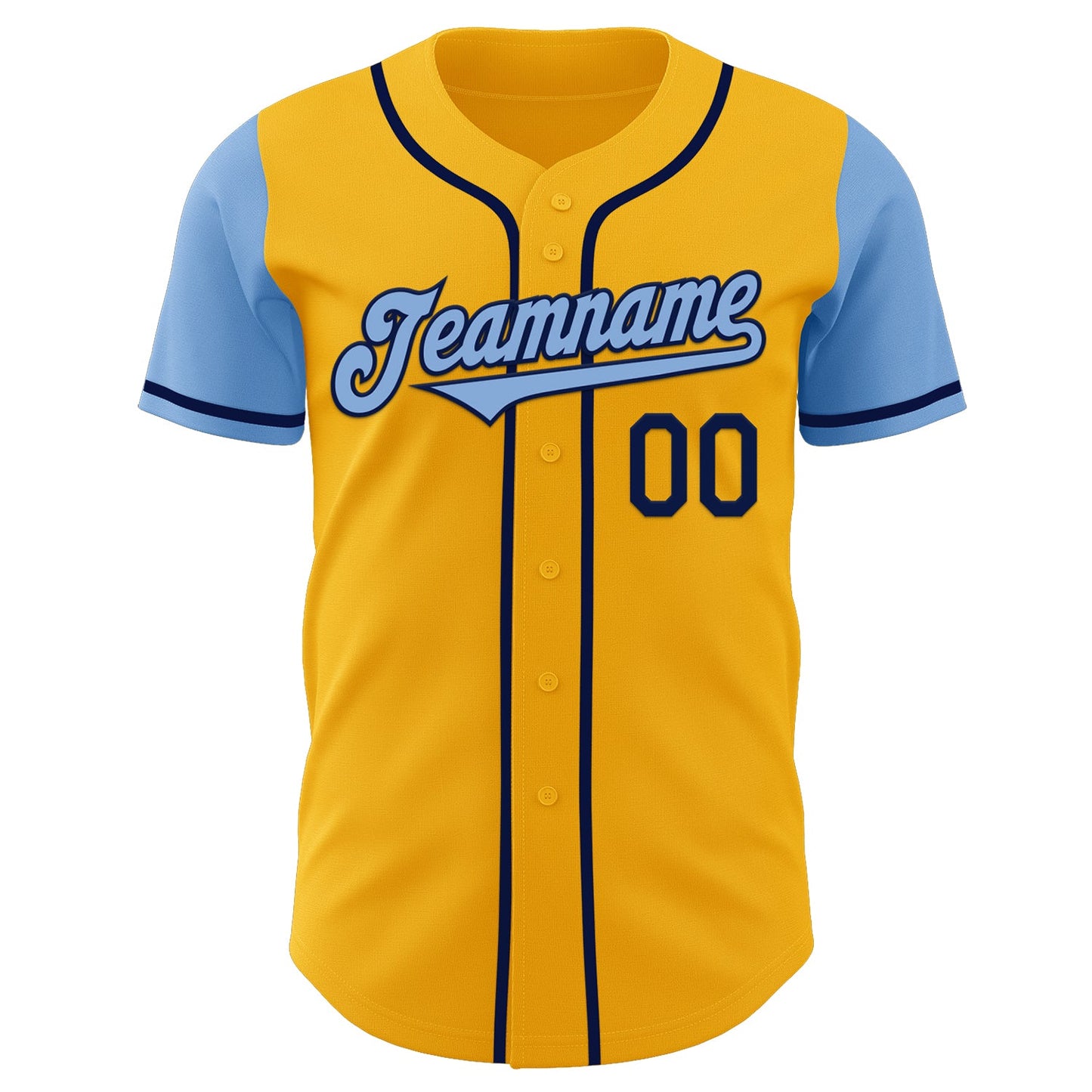 Custom Gold Light Blue-Navy Authentic Two Tone Baseball Jersey view 2