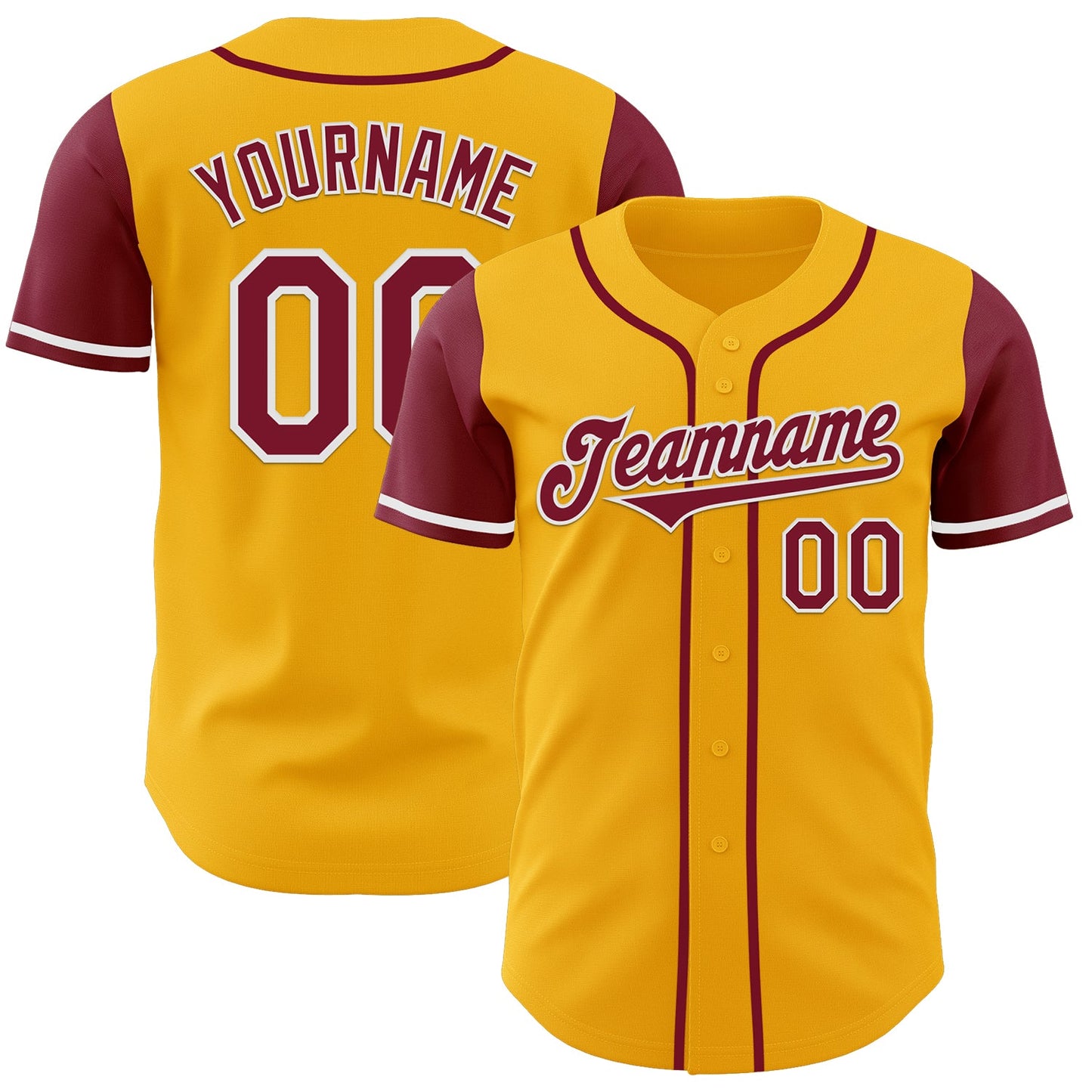 Custom Gold Crimson-White Authentic Two Tone Baseball Jersey - Main View