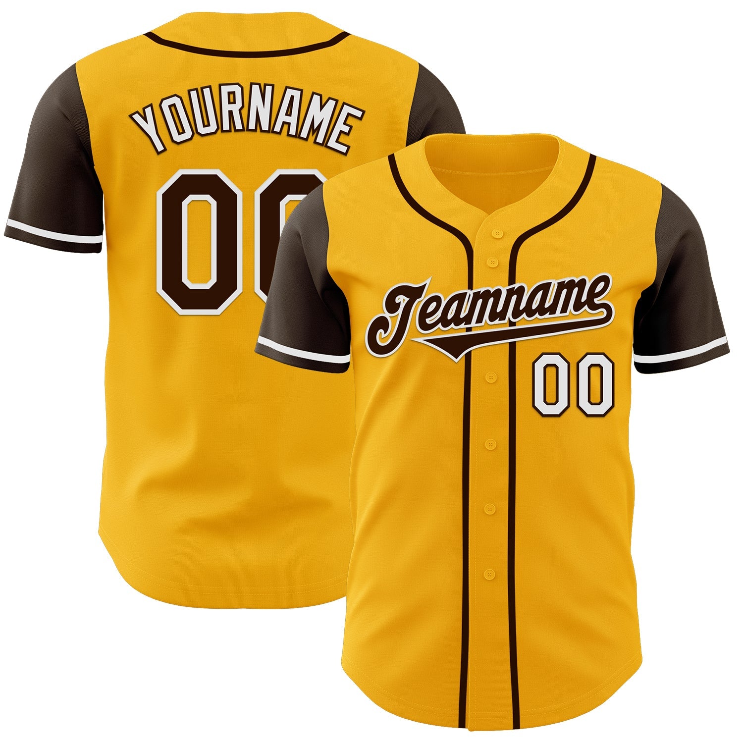Custom Gold Brown-White Authentic Two Tone Baseball Jersey - Main View