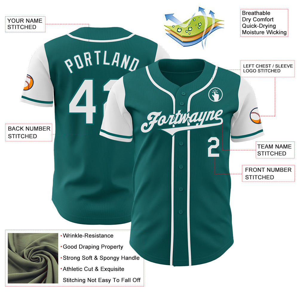 Custom Teal White Authentic Two Tone Baseball Jersey view 3