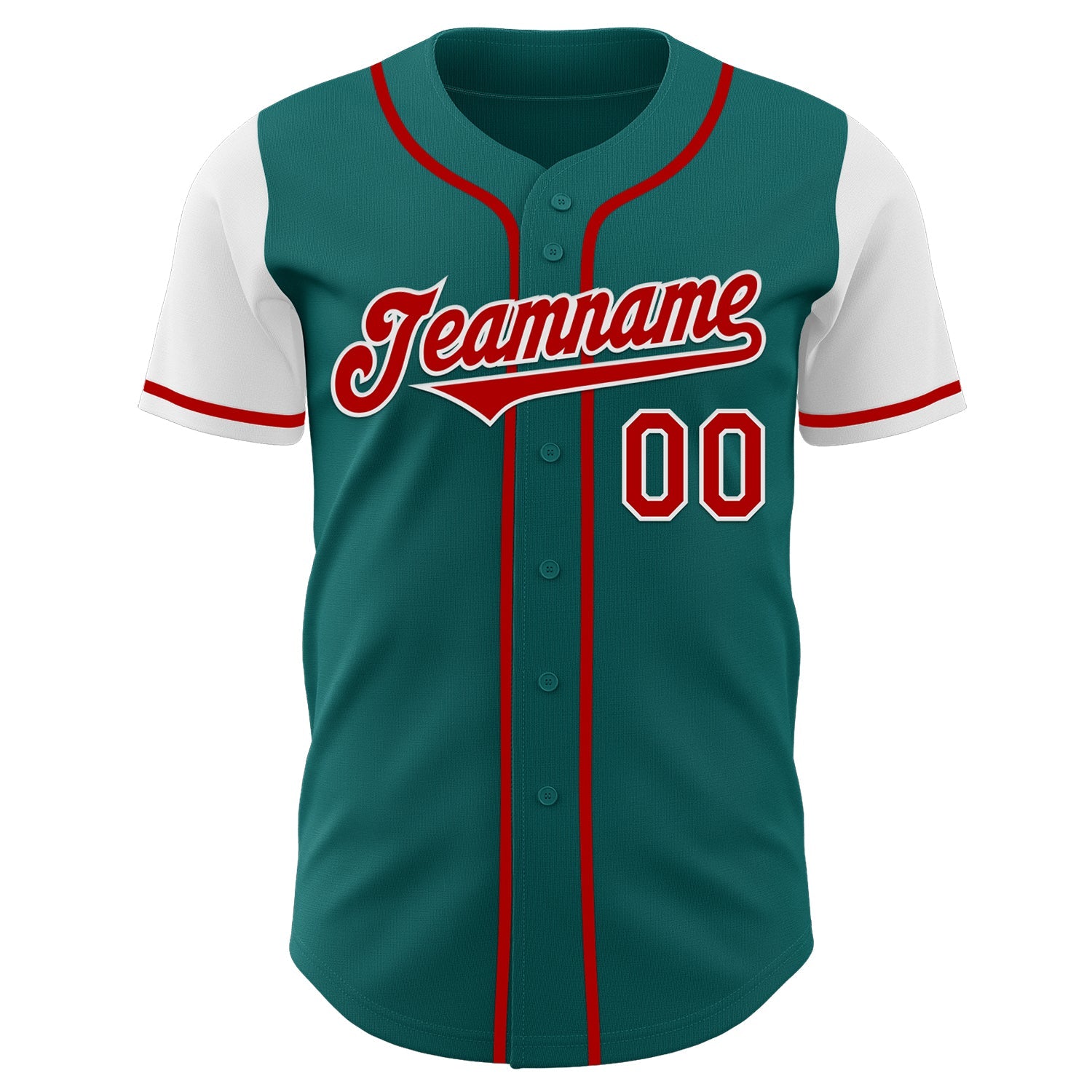 Custom Teal Red-White Authentic Two Tone Baseball Jersey view 2