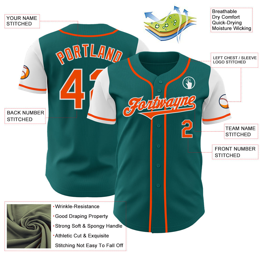 Custom Teal Orange-White Authentic Two Tone Baseball Jersey view 3