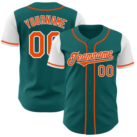 Custom Teal Orange-White Authentic Two Tone Baseball Jersey - Main View