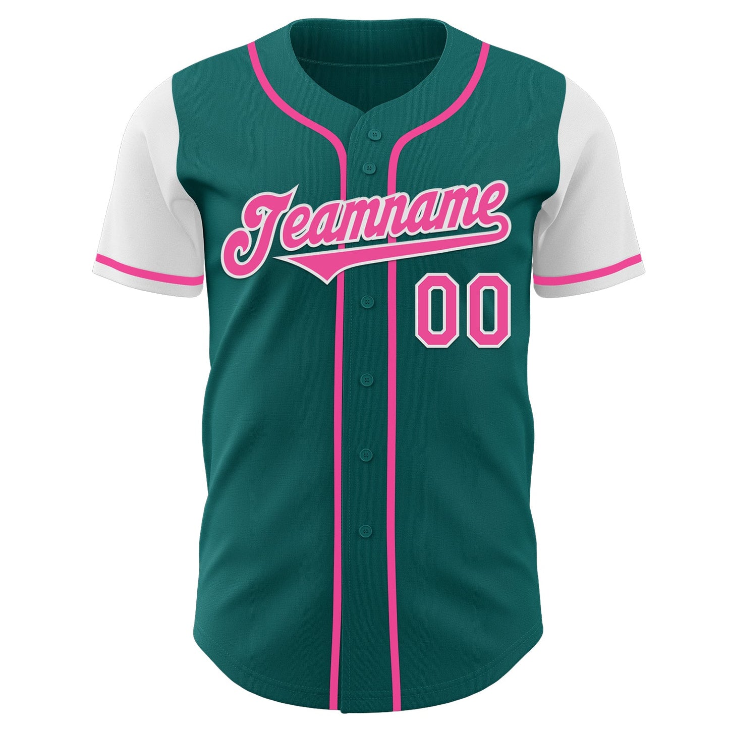 Custom Teal Pink-White Authentic Two Tone Baseball Jersey view 2