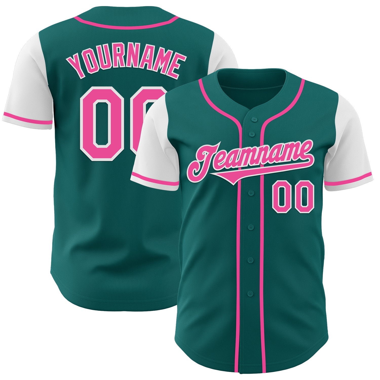 Custom Teal Pink-White Authentic Two Tone Baseball Jersey - Main View