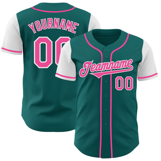 Custom Teal Pink-White Authentic Two Tone Baseball Jersey - Main View