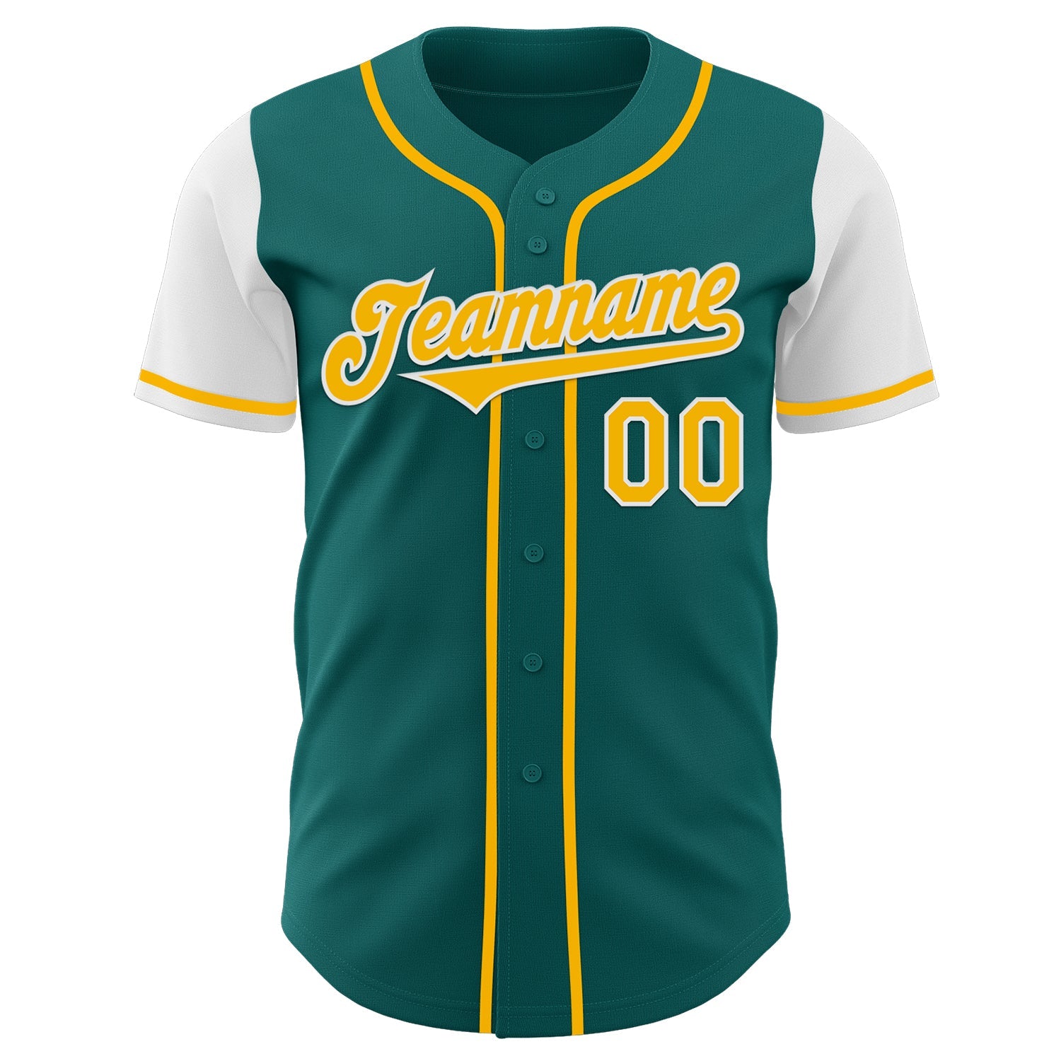 Custom Teal Gold-White Authentic Two Tone Baseball Jersey view 2