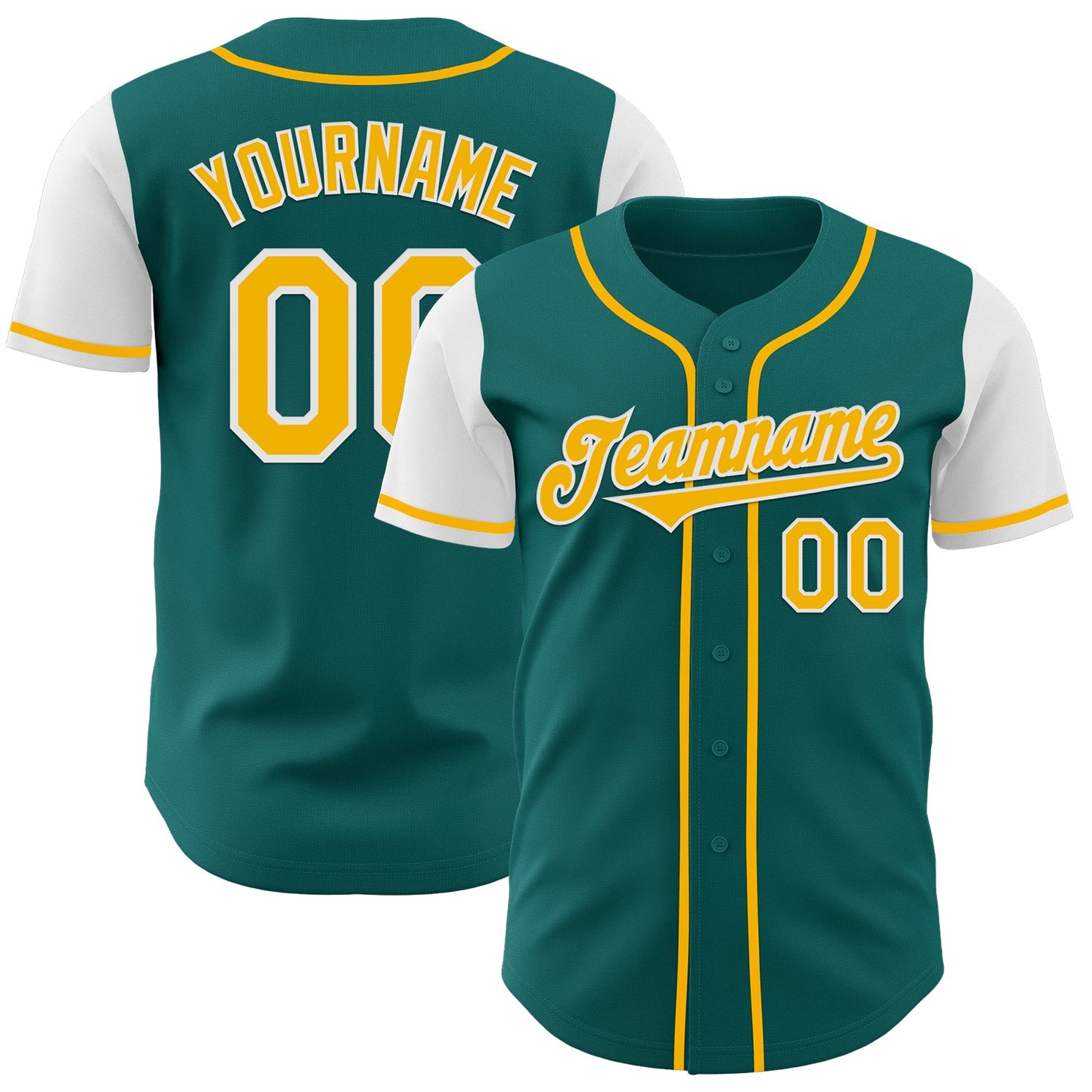 Custom Teal Gold-White Authentic Two Tone Baseball Jersey - Main View