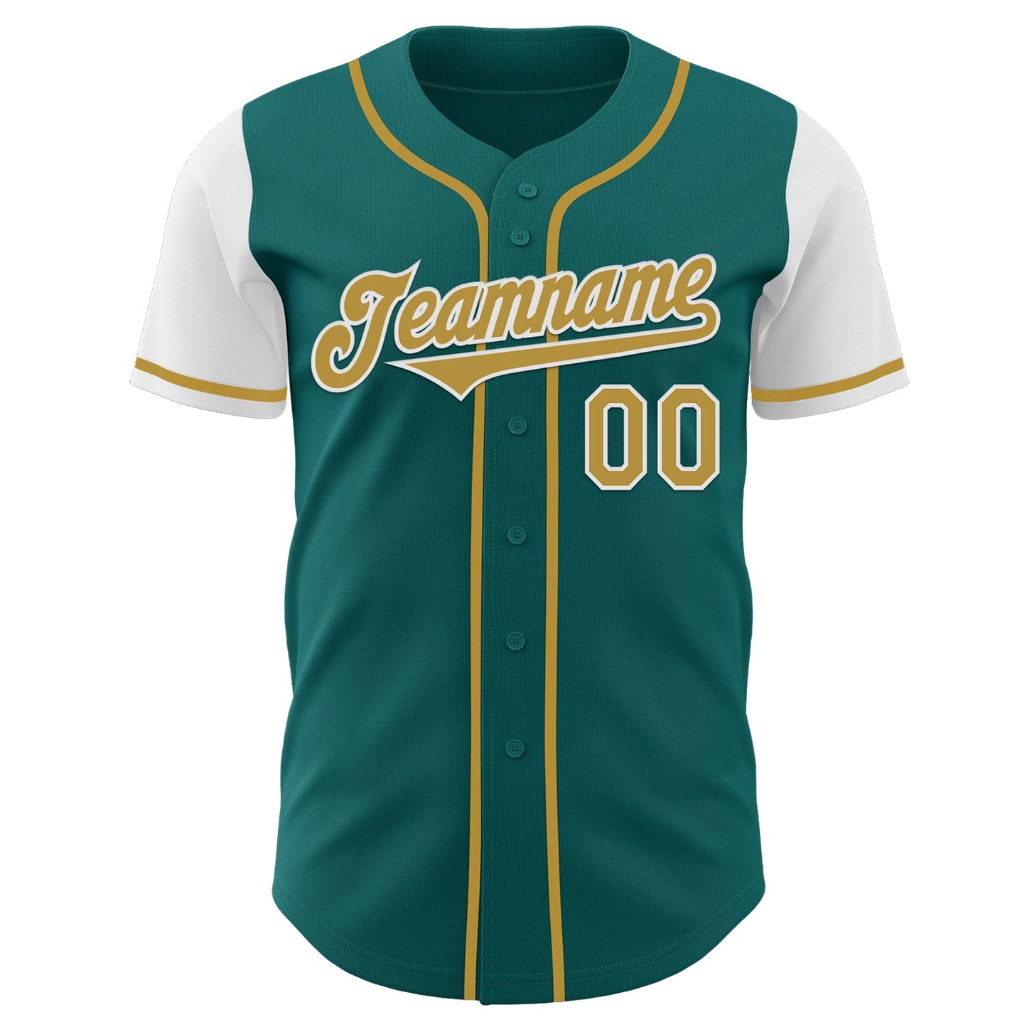 Custom Teal Old Gold-White Authentic Two Tone Baseball Jersey view 2