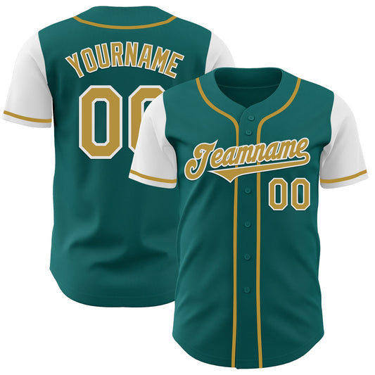 Custom Teal Old Gold-White Authentic Two Tone Baseball Jersey - Main View