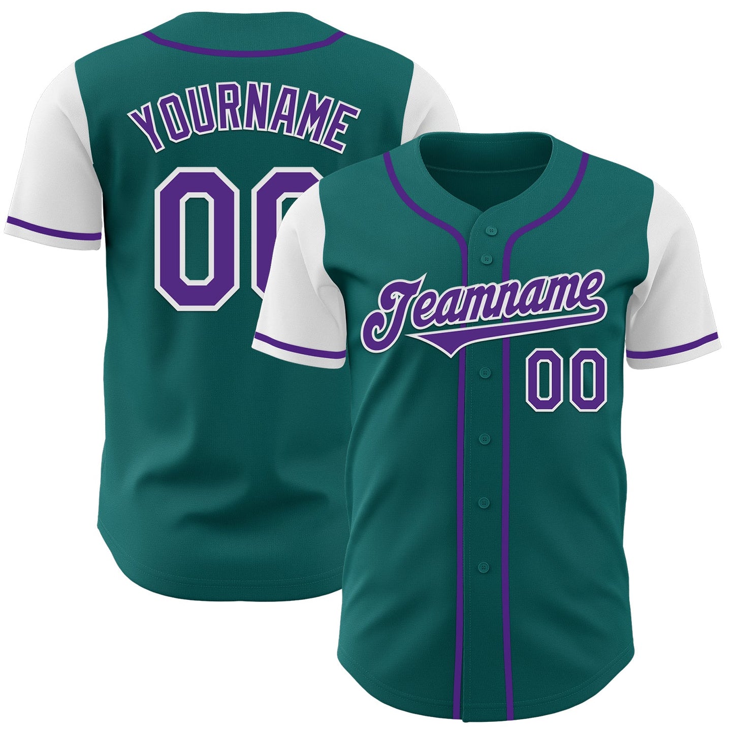 Custom Teal Purple-White Authentic Two Tone Baseball Jersey - Main View