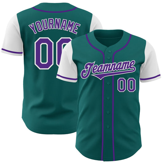 Custom Teal Purple-White Authentic Two Tone Baseball Jersey - Main View