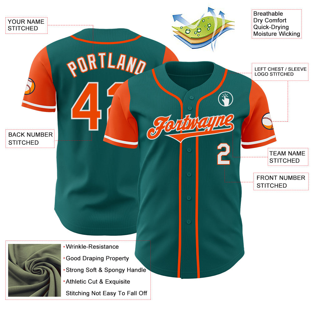Custom Teal Orange-White Authentic Two Tone Baseball Jersey view 3