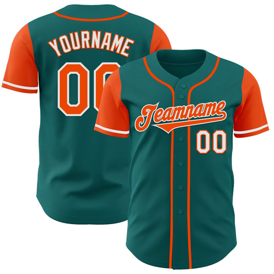 Custom Teal Orange-White Authentic Two Tone Baseball Jersey - Main View