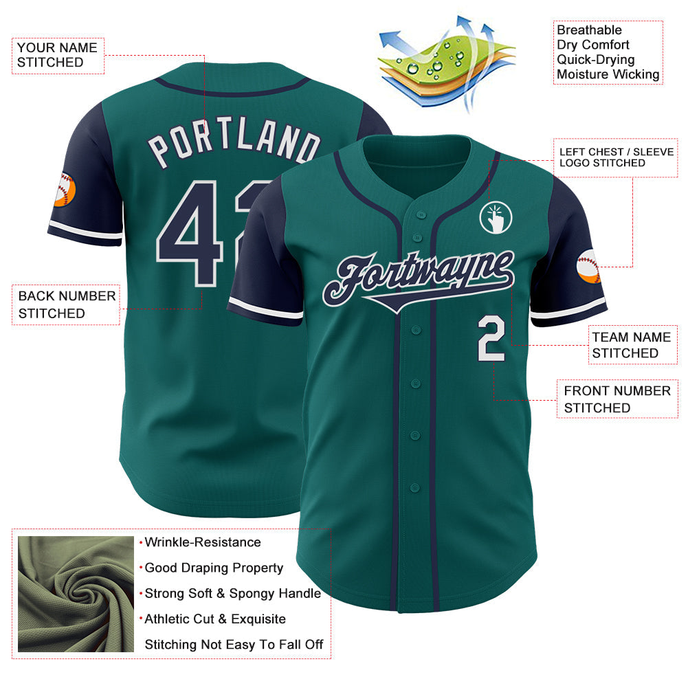 Custom Teal Navy-White Authentic Two Tone Baseball Jersey view 3