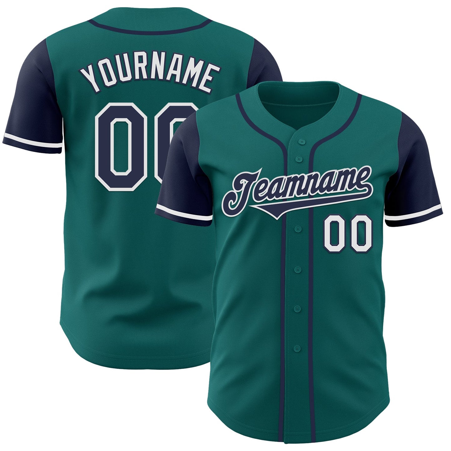 Custom Teal Navy-White Authentic Two Tone Baseball Jersey - Main View