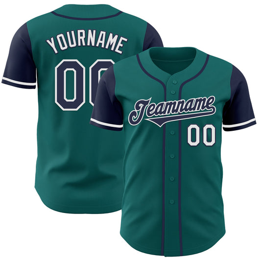 Custom Teal Navy-White Authentic Two Tone Baseball Jersey - Main View