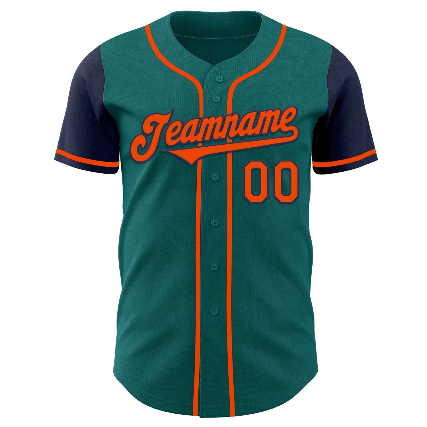 Custom Teal Orange-Navy Authentic Two Tone Baseball Jersey view 2