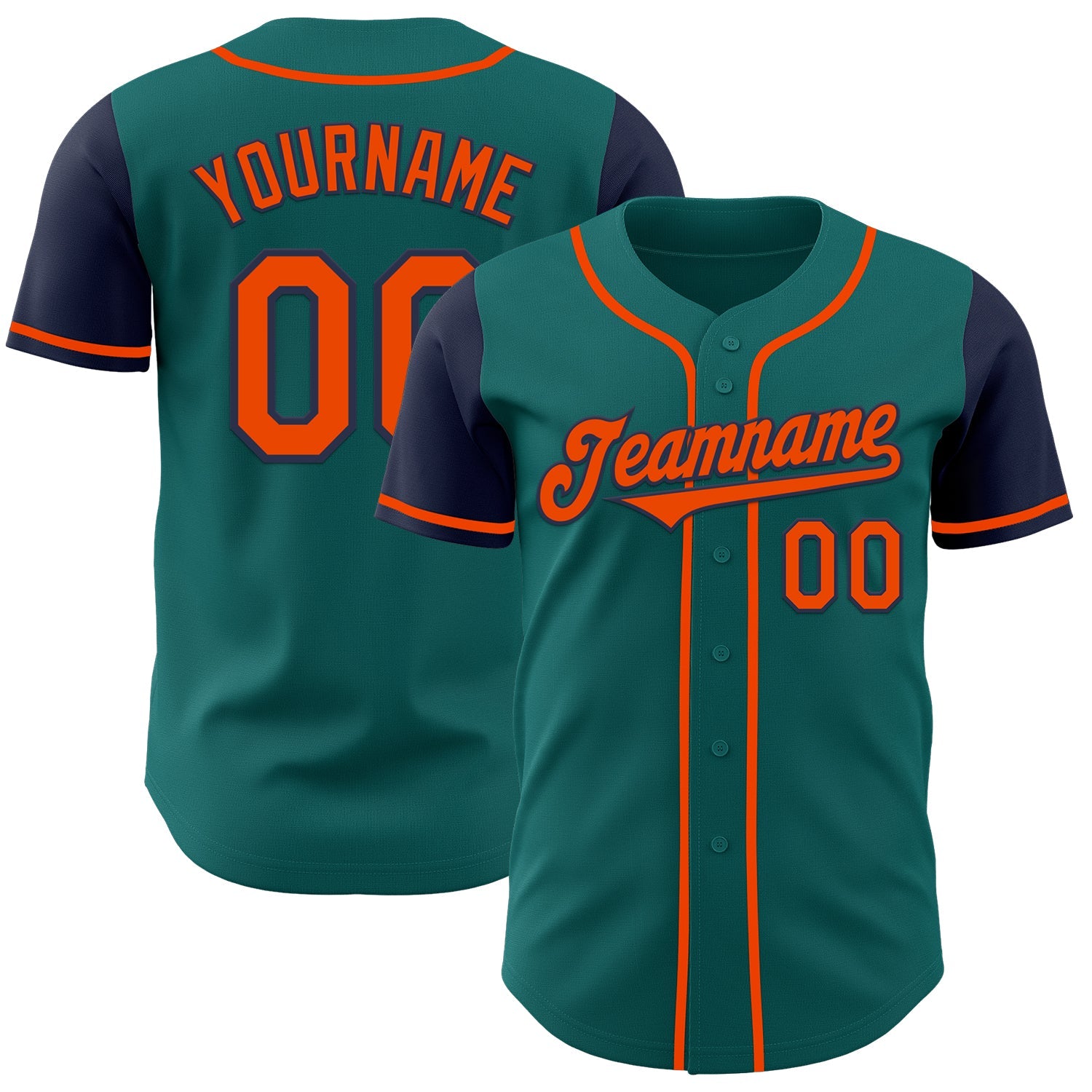 Custom Teal Orange-Navy Authentic Two Tone Baseball Jersey - Main View