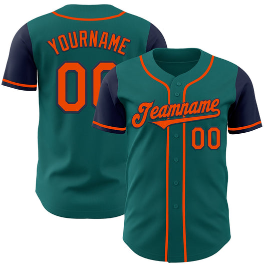 Custom Teal Orange-Navy Authentic Two Tone Baseball Jersey - Main View