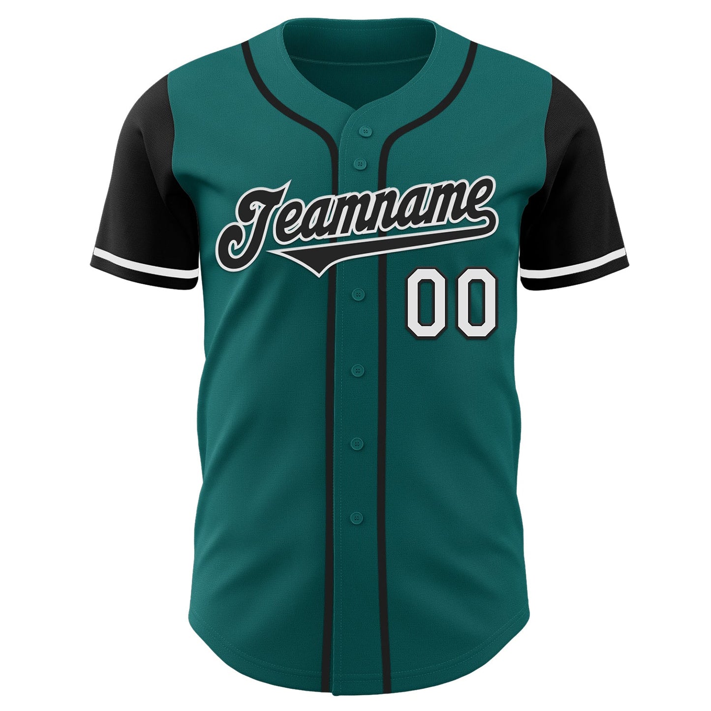Custom Teal Black-White Authentic Two Tone Baseball Jersey view 2