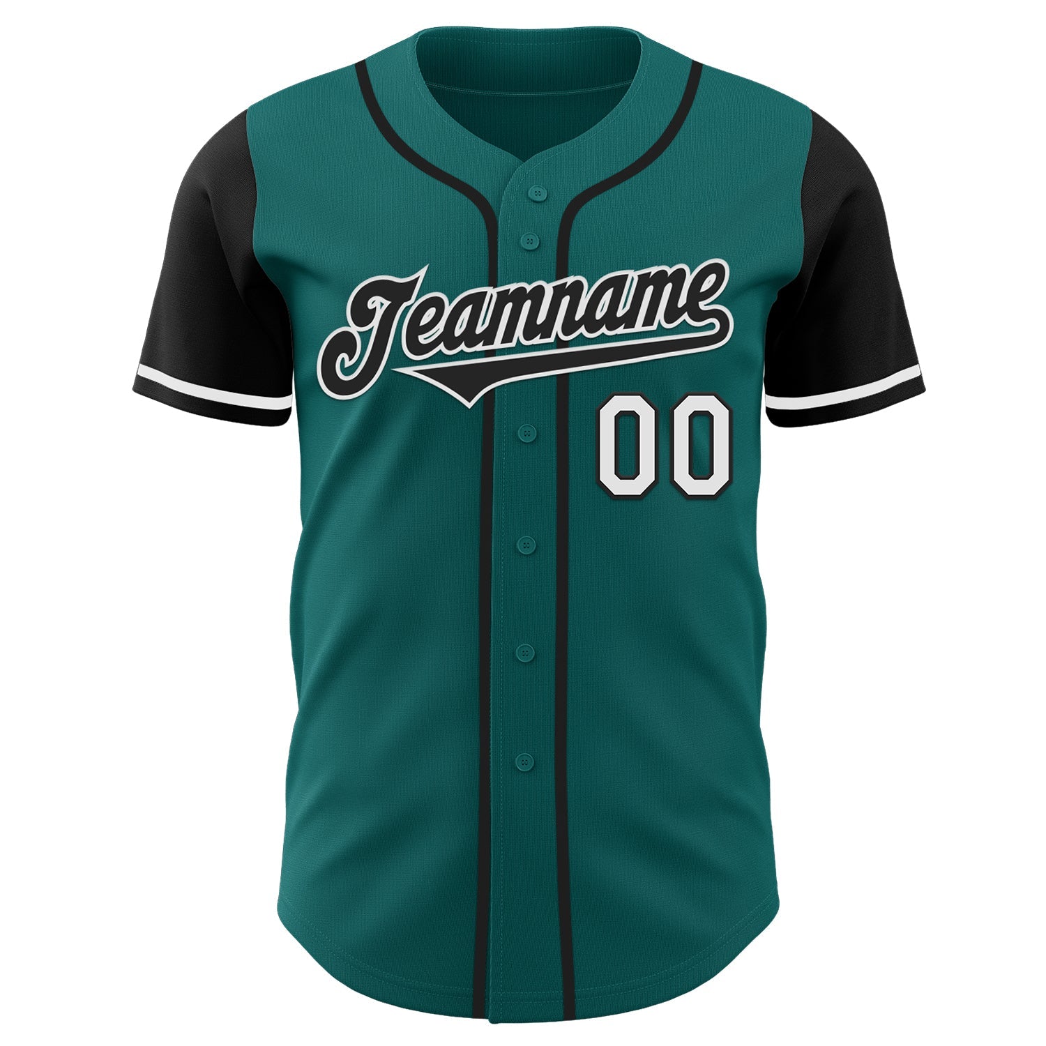 Custom Teal Black-White Authentic Two Tone Baseball Jersey view 2