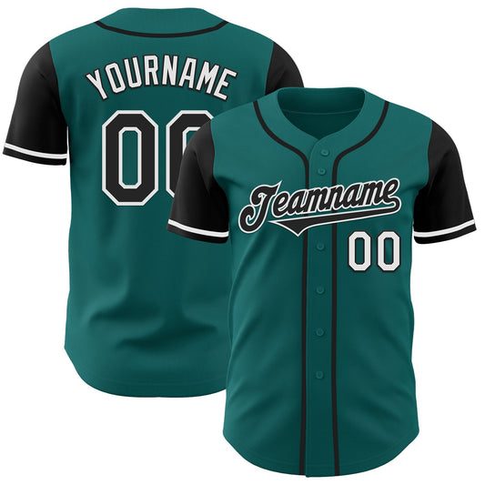 Custom Teal Black-White Authentic Two Tone Baseball Jersey - Main View