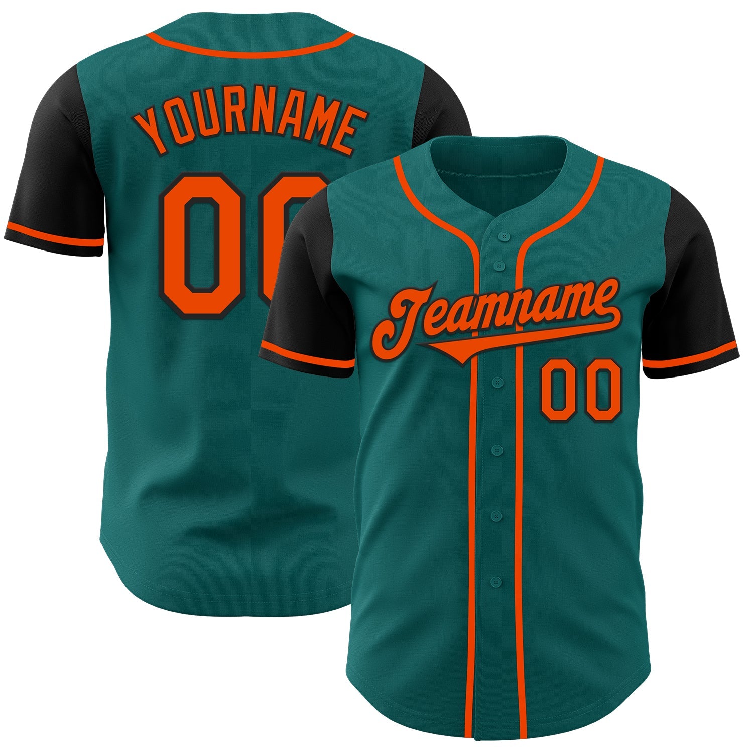 Custom Teal Orange-Black Authentic Two Tone Baseball Jersey - Main View