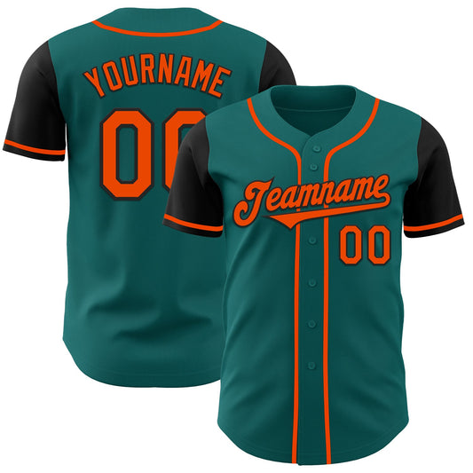 Custom Teal Orange-Black Authentic Two Tone Baseball Jersey - Main View