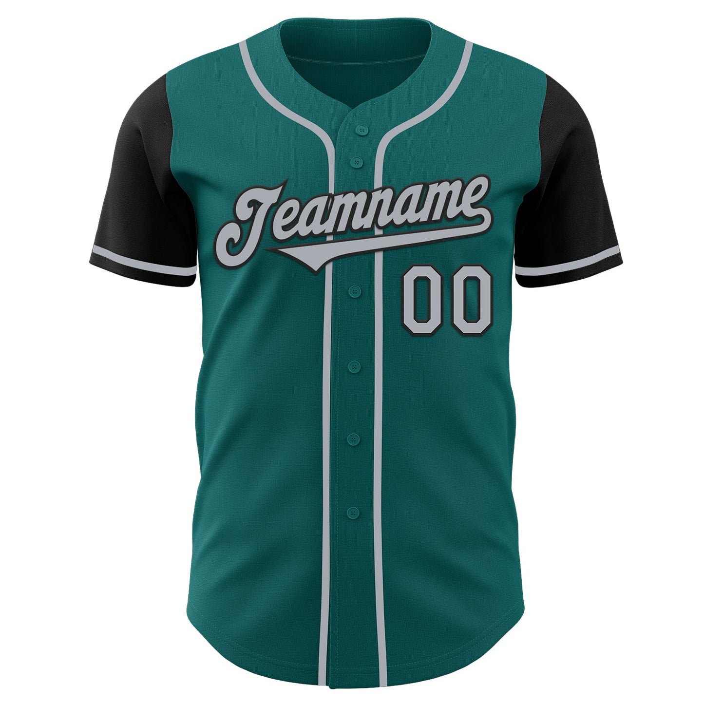 Custom Teal Gray-Black Authentic Two Tone Baseball Jersey view 2