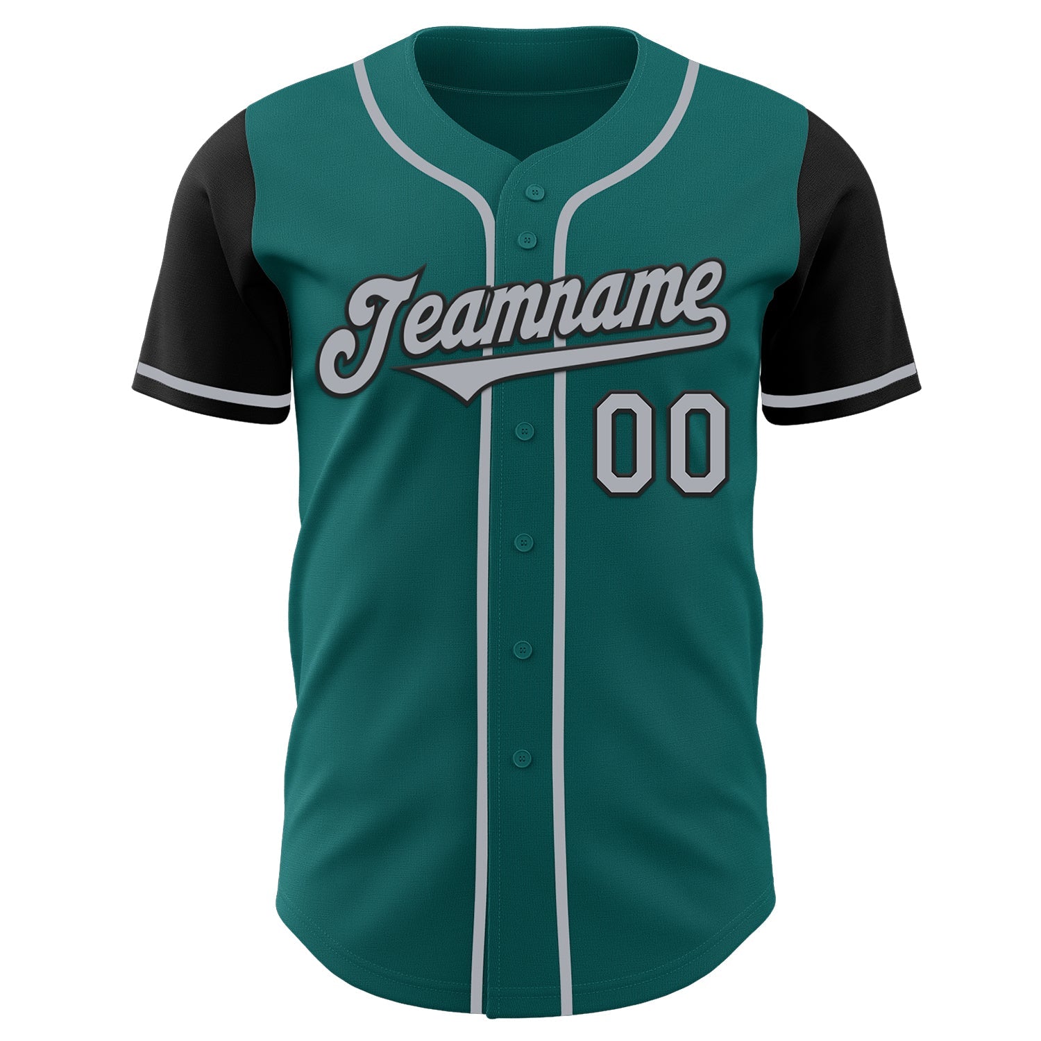 Custom Teal Gray-Black Authentic Two Tone Baseball Jersey view 2