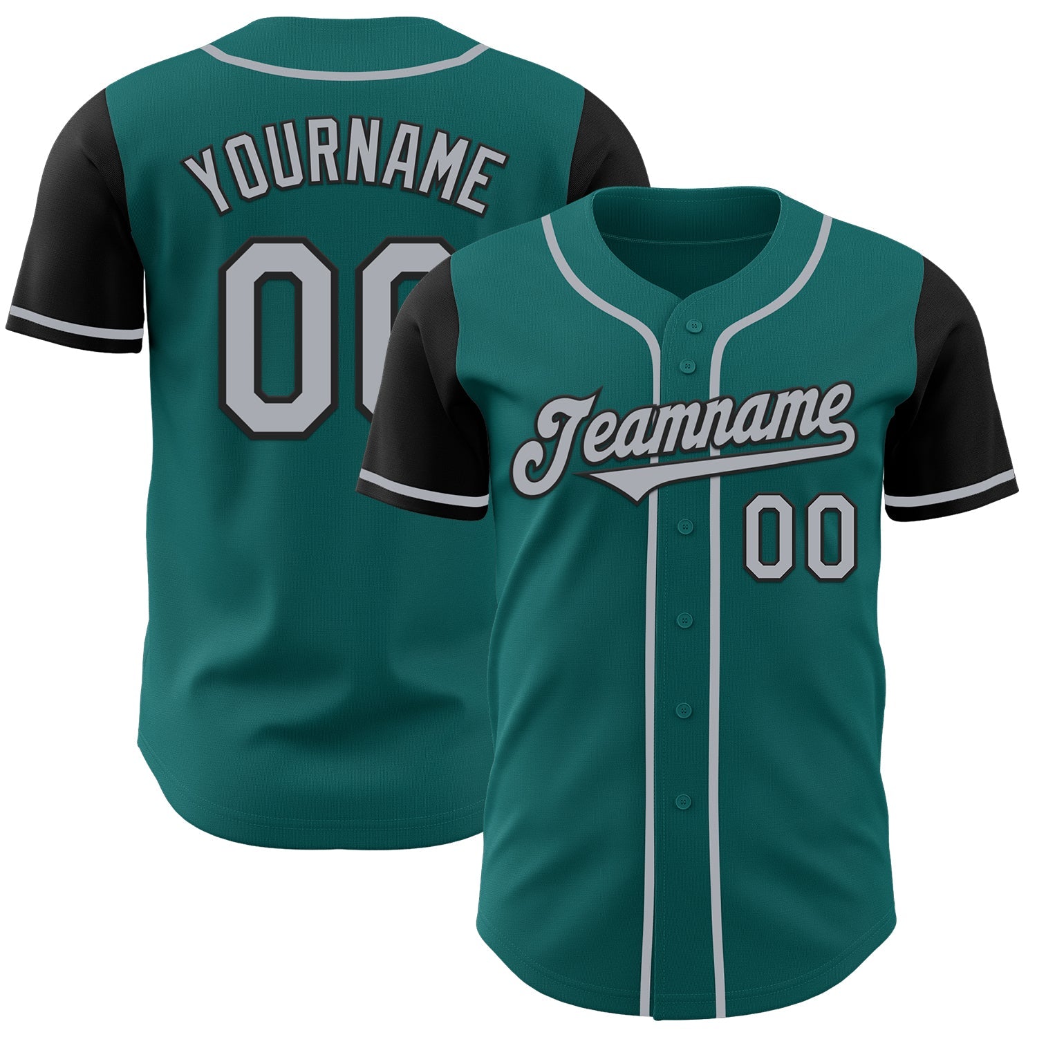 Custom Teal Gray-Black Authentic Two Tone Baseball Jersey - Main View